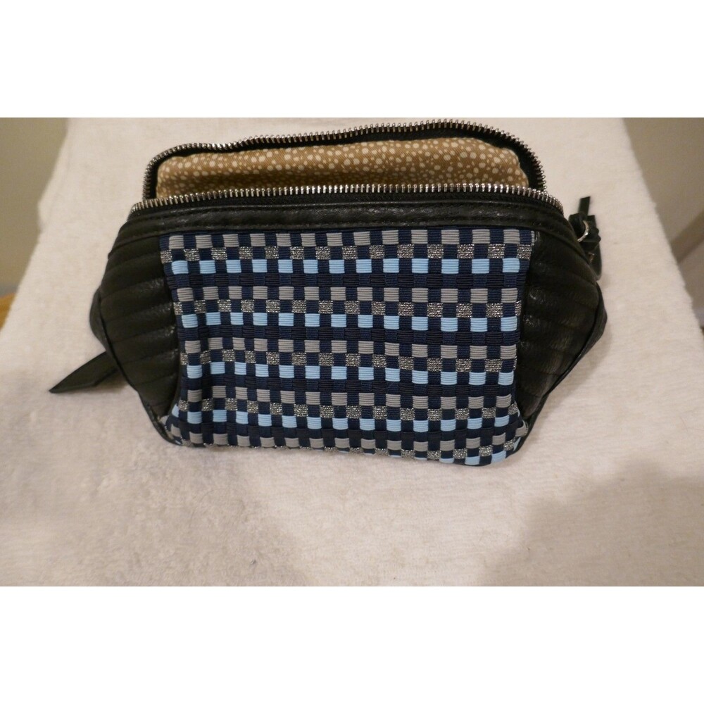STEVEN Steve Madden woven zippered Fanny Pack woven in blues and Silver